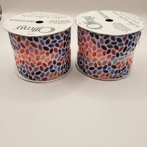 Lot of 2 Offray 2 1/4" Multicolor Ribbon Spools NEW 9 Feet Jewel Gem Rocks